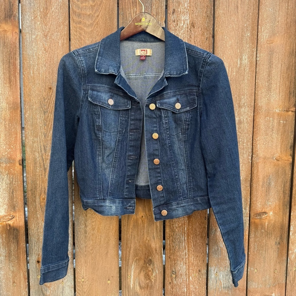 LEI Classic Blue Denim Jean Cropped Jacket Stretch Size Small